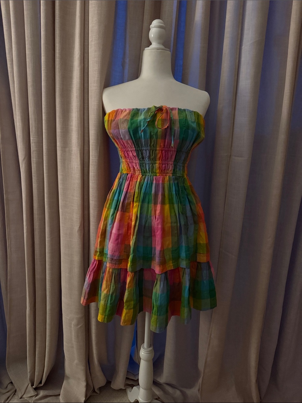 Anthropologie Multicolor Strapless Plaid Mini Dress